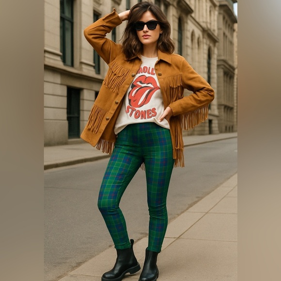 Art of Where Green Tartan Plaid Mid-rise Stretch Legging Pants - Picture 1 of 11